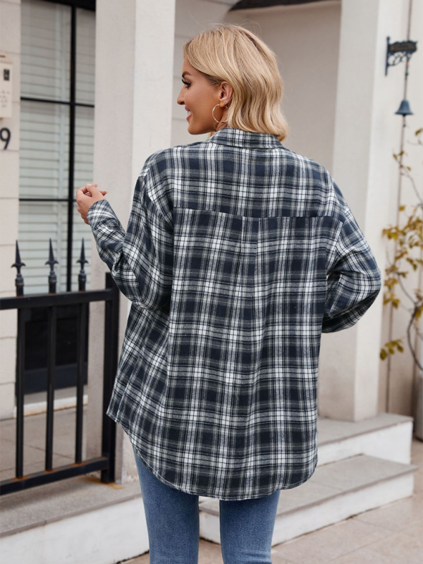 Women’s casual fashion hot girl loose plaid shirt