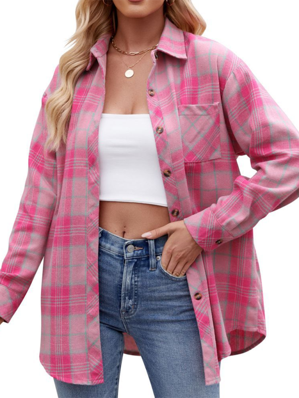 Women’s casual fashion hot girl loose plaid shirt