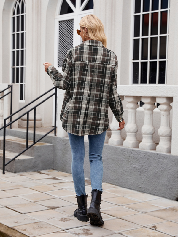 Women’s casual fashion hot girl loose plaid shirt