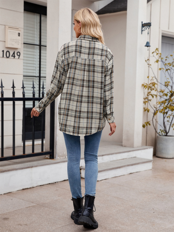 Women’s casual fashion hot girl loose plaid shirt