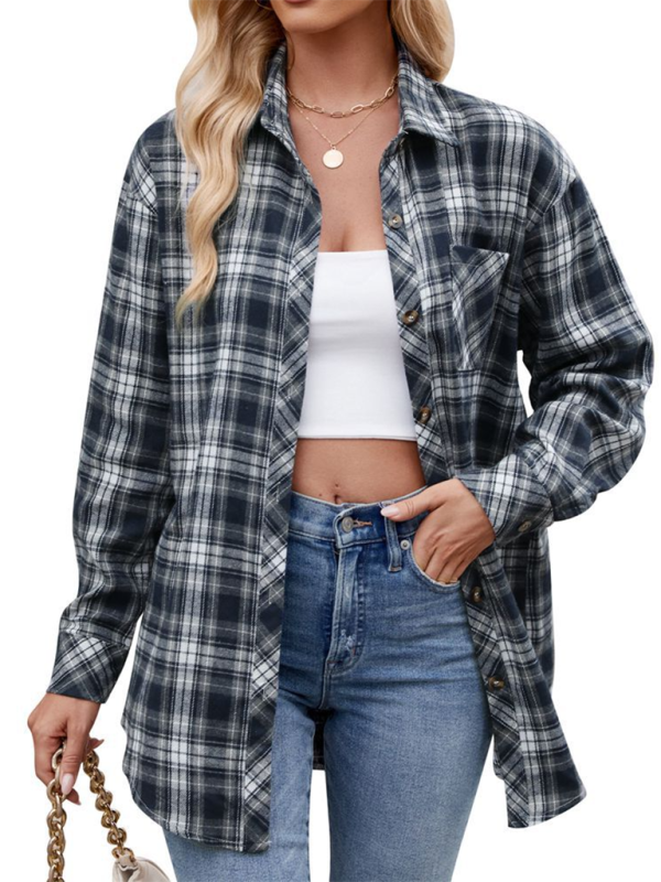 Women’s casual fashion hot girl loose plaid shirt