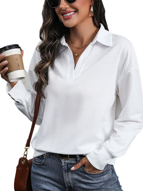 Women’s casual lapel tops V-neck T-shirt