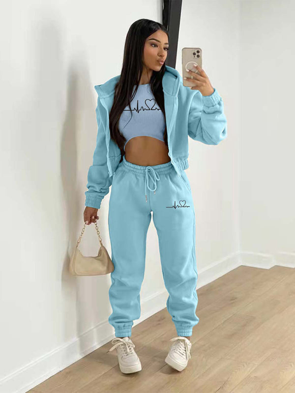 Women’s Casual Leisure Two-Piece Jogger Set - Acid blue / S