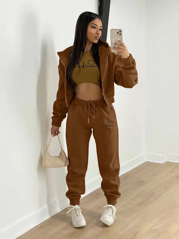 Women’s Casual Leisure Two-Piece Jogger Set - Brown / S