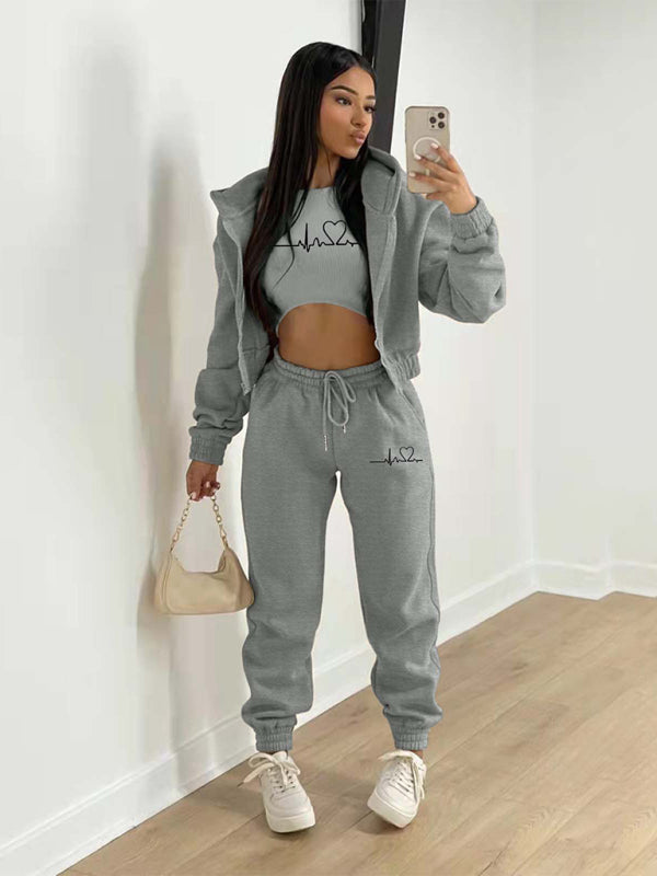 Women’s Casual Leisure Two-Piece Jogger Set - Grey / S
