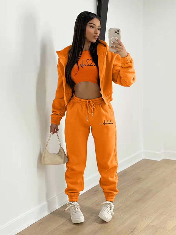 Women’s Casual Leisure Two-Piece Jogger Set - Orange / S