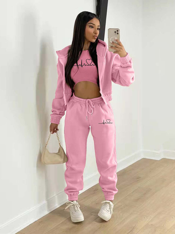 Women’s Casual Leisure Two-Piece Jogger Set - Pink / S