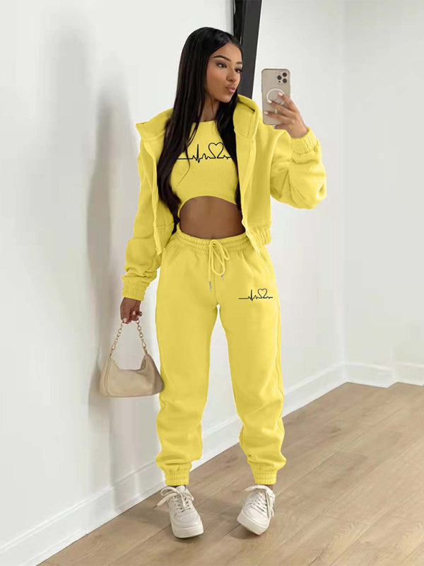 Women’s Casual Leisure Two-Piece Jogger Set - Yellow / S