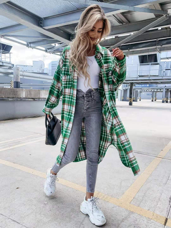 women’s casual long plaid shirt jacket