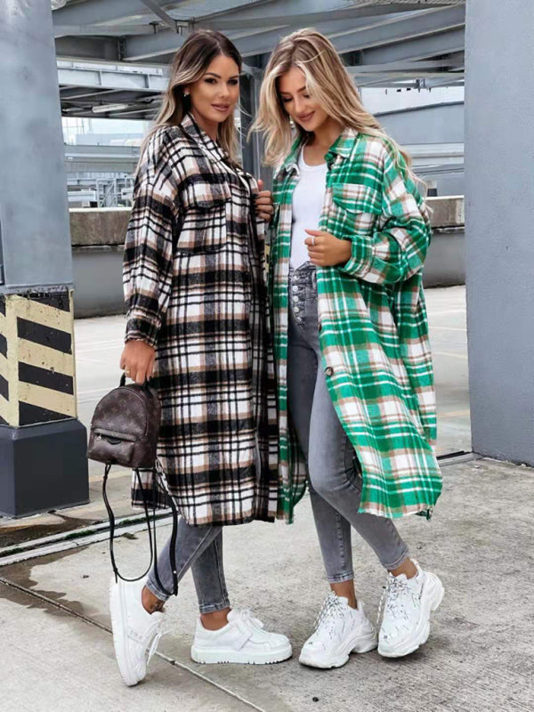 women’s casual long plaid shirt jacket