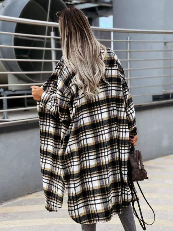 women’s casual long plaid shirt jacket