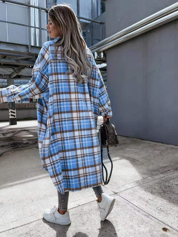 women’s casual long plaid shirt jacket