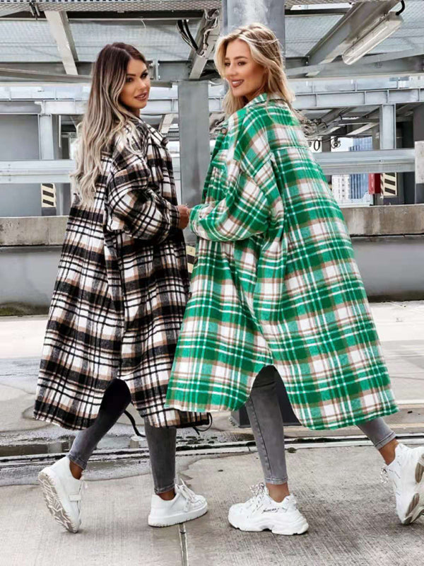 women’s casual long plaid shirt jacket