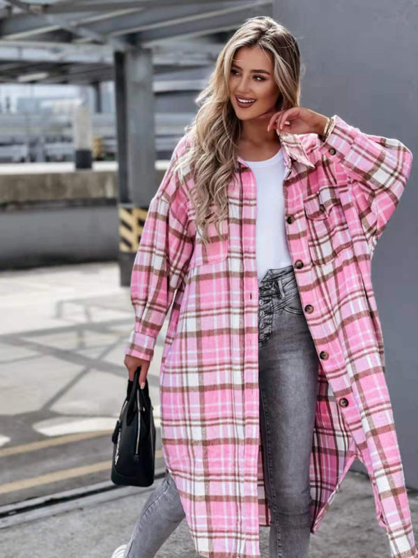women’s casual long plaid shirt jacket