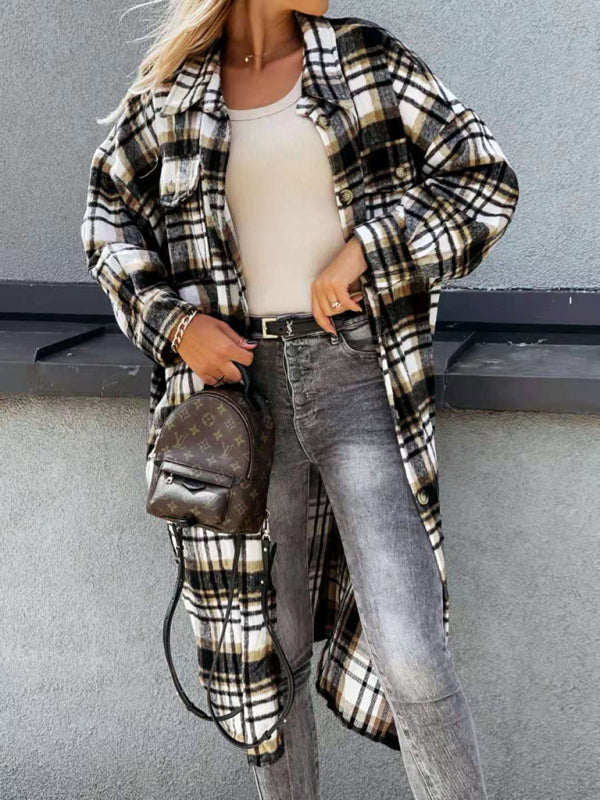 women’s casual long plaid shirt jacket