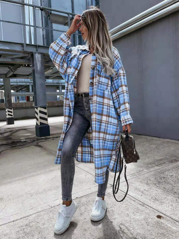 women’s casual long plaid shirt jacket