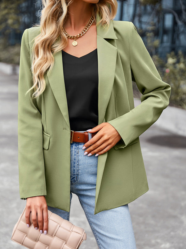 Women’s casual long-sleeved small suit jacket - Green / S