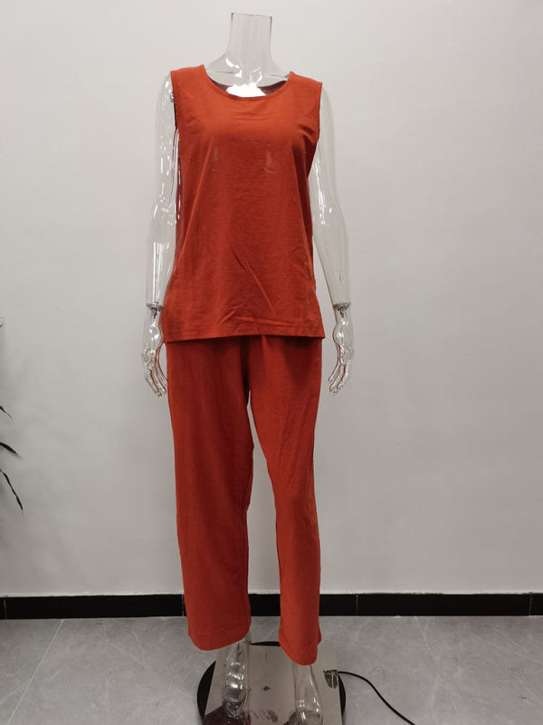 Women’s Casual Loose Sleeveless Slit Vest + Pants Set