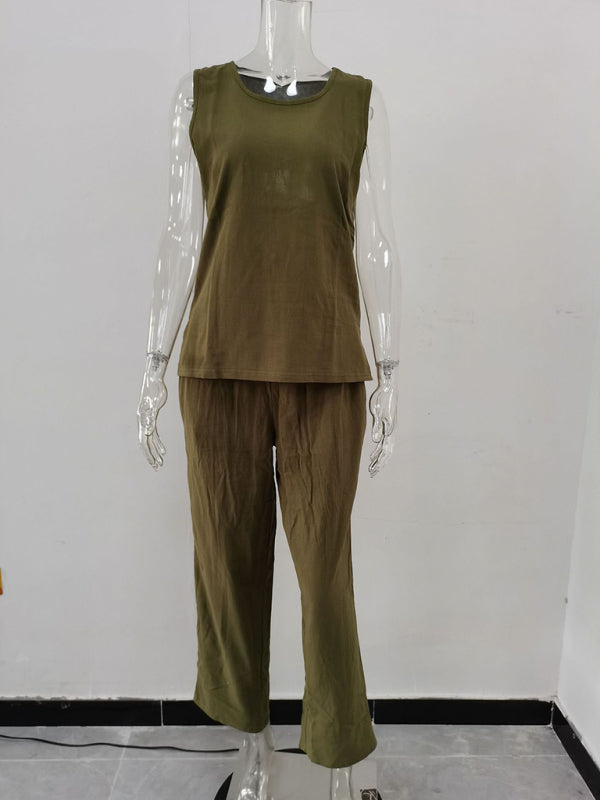 Women’s Casual Loose Sleeveless Slit Vest + Pants Set