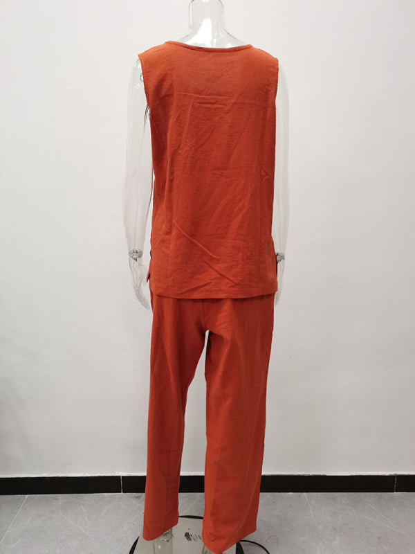 Women’s Casual Loose Sleeveless Slit Vest + Pants Set