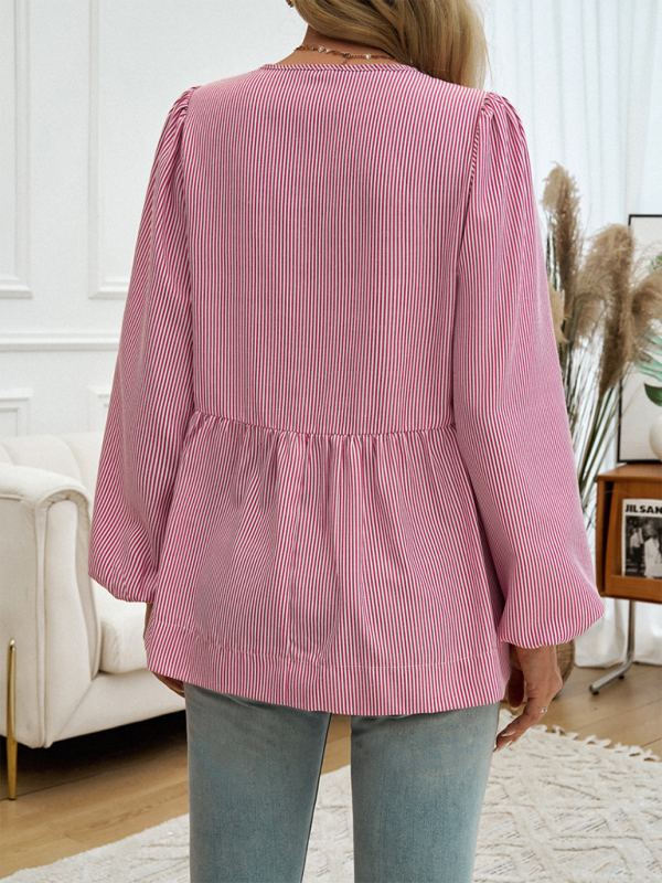 Women’s casual loose striped lace-up shirt