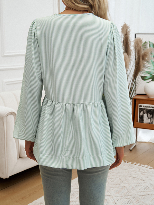 Women’s casual loose striped lace-up shirt