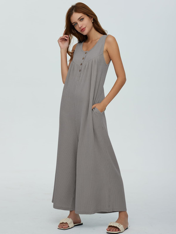Women’s casual pocket button jumpsuit - Grey / S