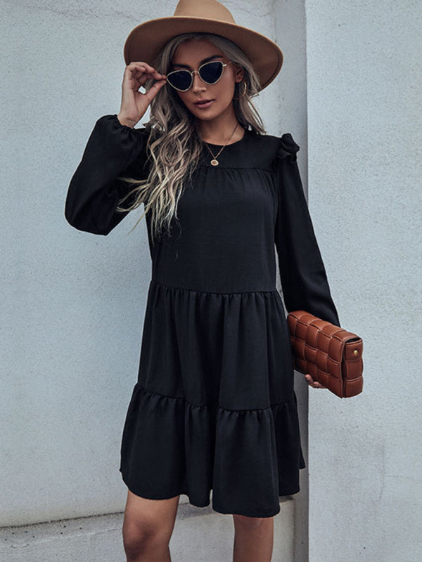 Women’s Casual Ruffled Long Sleeve Dress - Photo Color / S