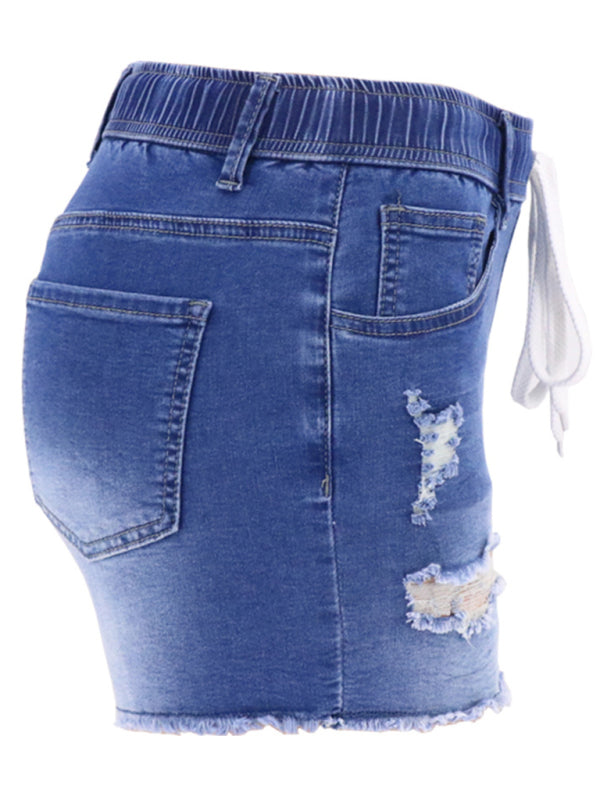 Women’s casual slim all-match ripped denim shorts