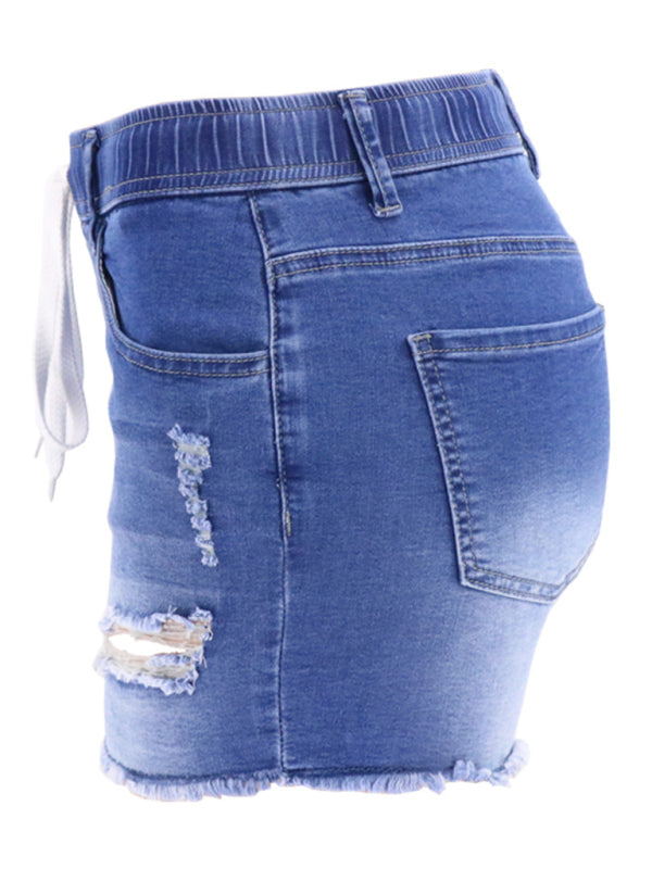 Women’s casual slim all-match ripped denim shorts