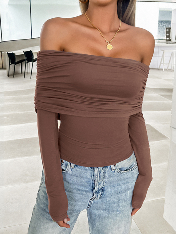 Women’s casual solid color pullover one shoulder top