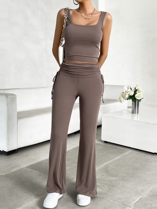 Women’s casual solid color slim fit vest trousers suit