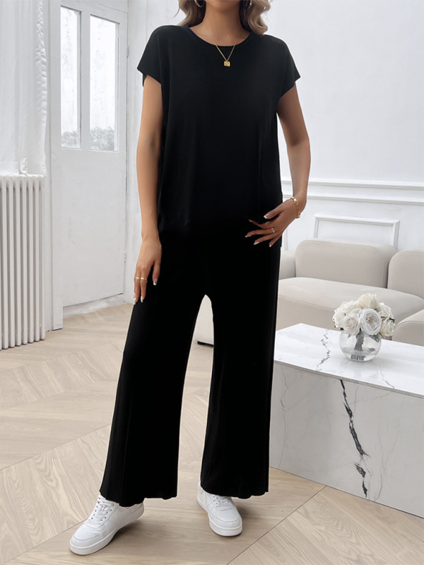 Black two-piece lounge set displayed in Women’s casual solid color sweater set image
