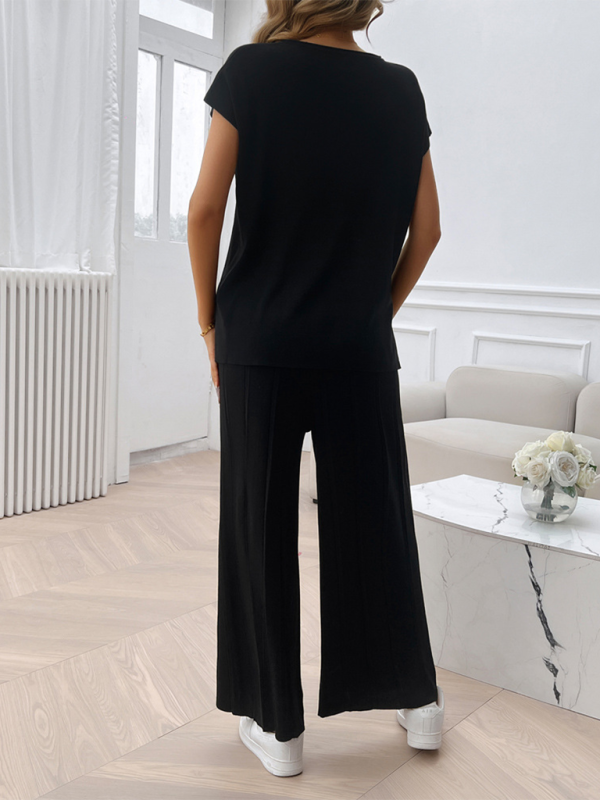 Black two-piece lounge set from Women’s casual solid color sweater set collection