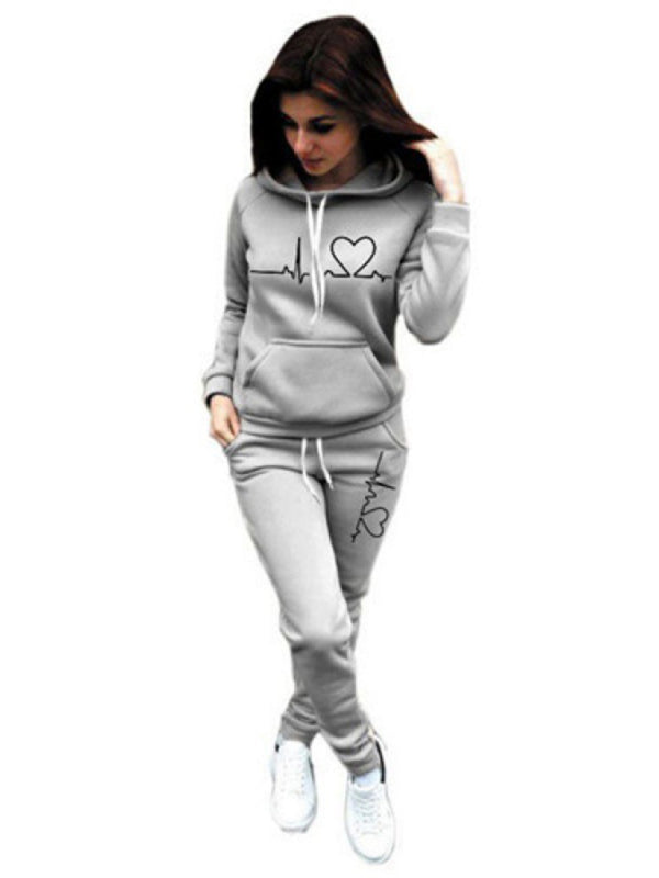 Women’s casual sports suit hooded fashionable fleece sweater suit - Grey / S