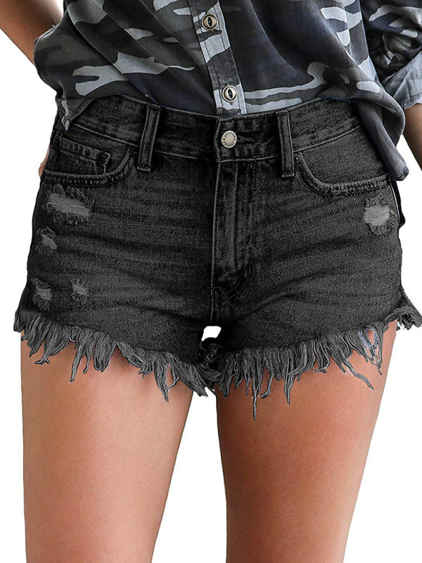 Women’s Casual Tassel High Waist Denim Shorts - Black / S
