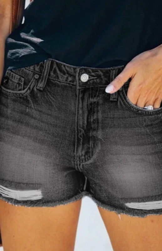 Women’s Casual Washed And Torn Denim Shorts