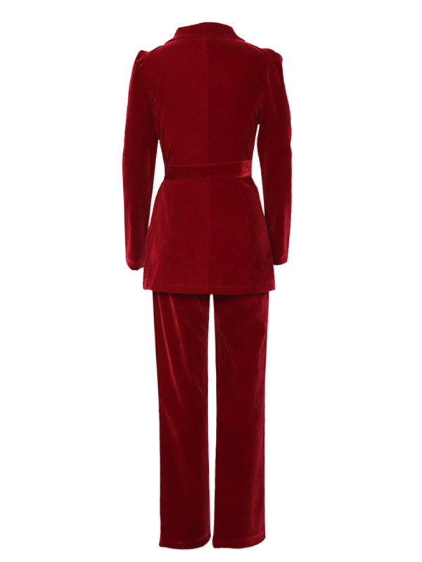 Women’s Chic Tailored Long Sleeve Blazer Set - Red / S