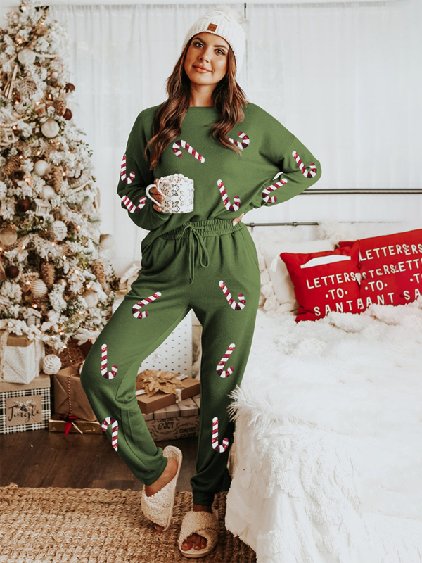 Women’s Christmas Sequin Long Sleeve Pants Two-piece Fashion Casual Set