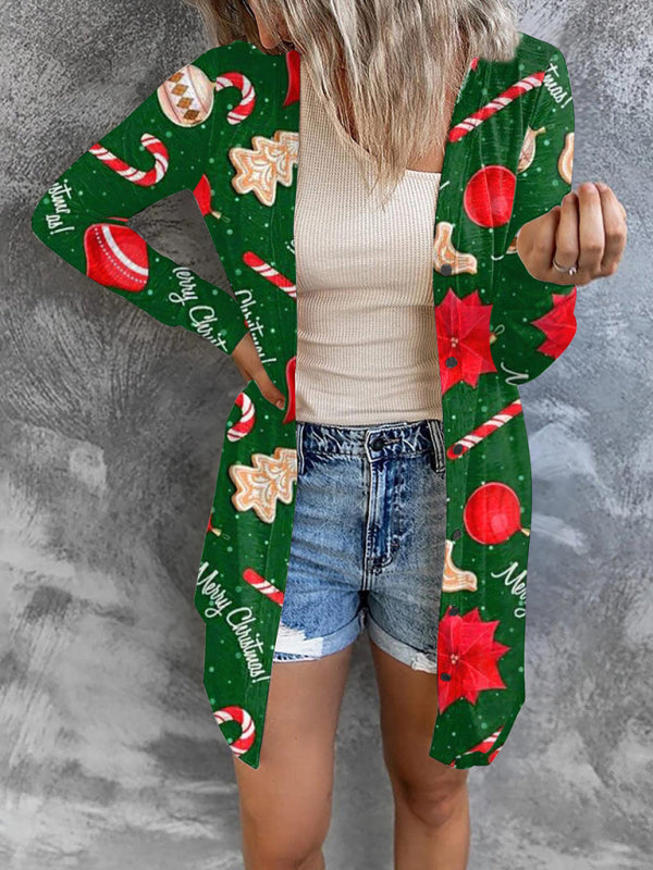Women’s Christmas themed printed jacket small cardigan - Green / S