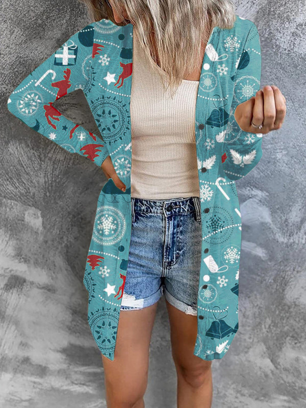 Women’s Christmas themed printed jacket small cardigan - Pale green / S