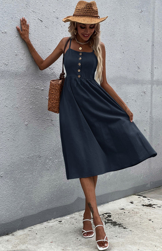 Women’s Clothing Slim Fit Solid Color Cotton Linen Dress