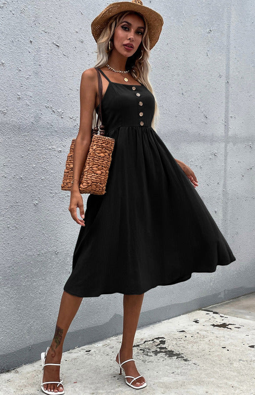 Women’s Clothing Slim Fit Solid Color Cotton Linen Dress