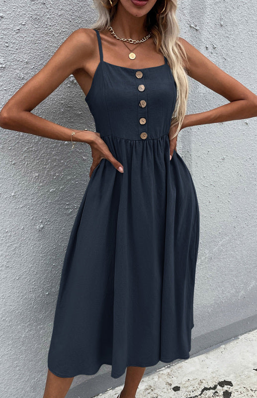 Women’s Clothing Slim Fit Solid Color Cotton Linen Dress