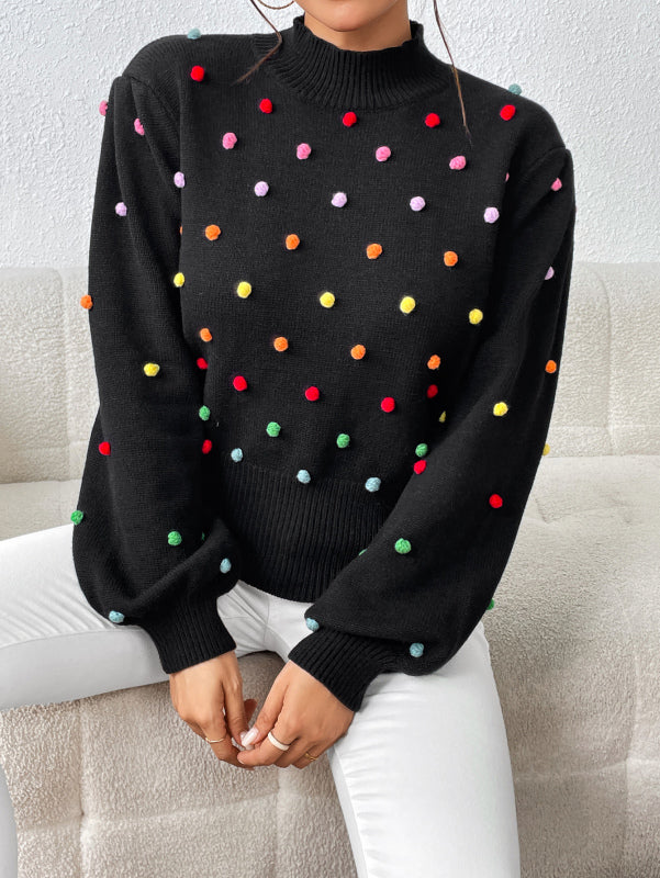 Women’s Color Beaded Women’s Knitwear Women’s Fashion Sweater - Black / S