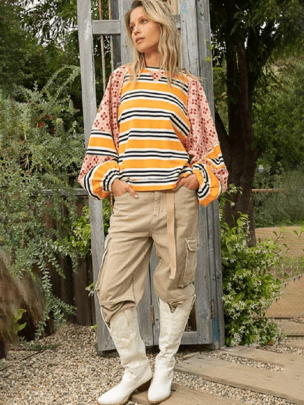 Women’s Colorblocking Printed Top Casual Loose Long Sleeve Sweatshirt