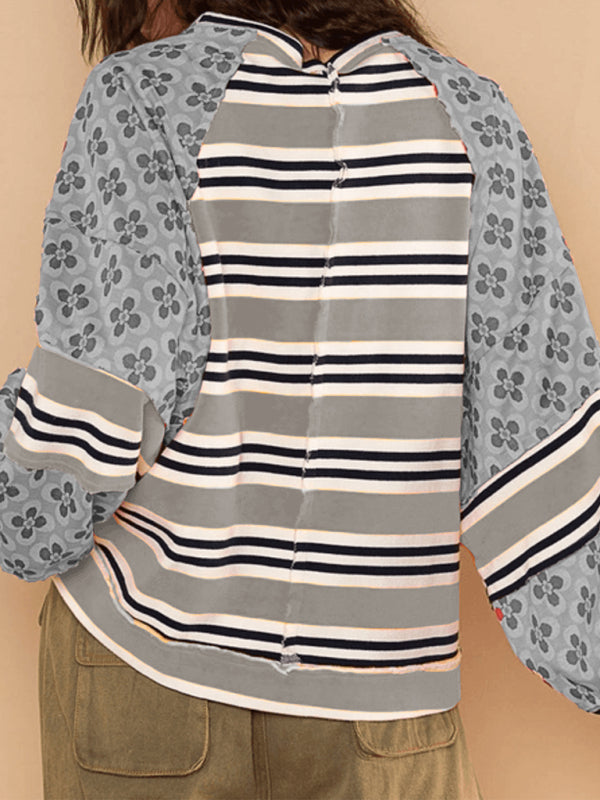 Women’s Colorblocking Printed Top Casual Loose Long Sleeve Sweatshirt