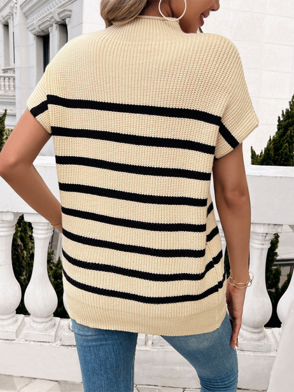 Women’s contrasting color short-sleeved pullover sweater
