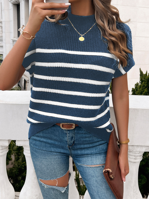 Women’s contrasting color short-sleeved pullover sweater