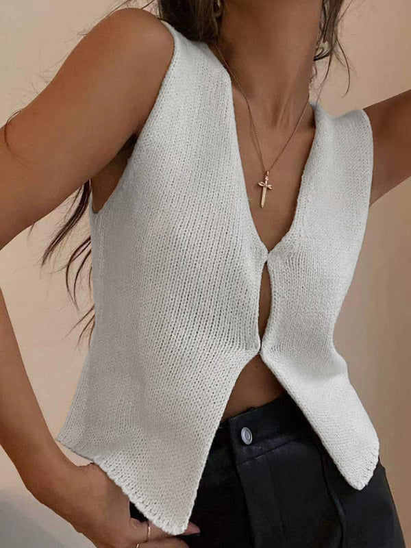 Women’s Deep V Sexy New Sleeveless Hot Girl Knitted Top Cardigan